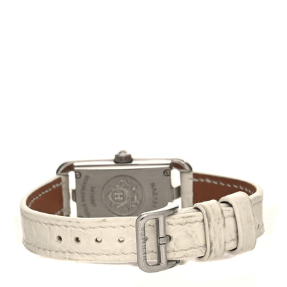 Hermes Stainless Steel Alligator Diamond 17mm Nantucket Jete De Diamants Quartz Watch Blanc 3 of 5