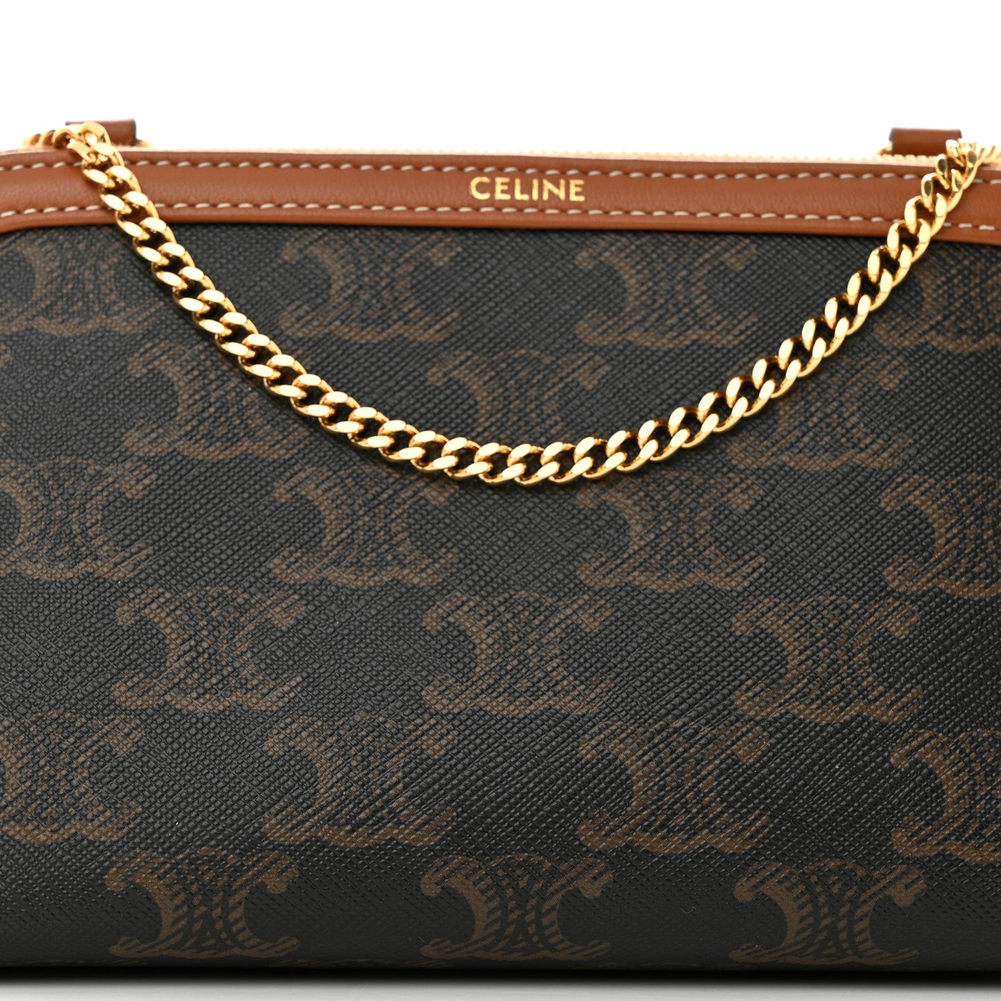 Triomphe Canvas Lambskin Clutch On Chain Tan