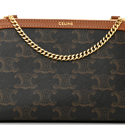 Celine Triomphe Canvas Lambskin Clutch On Chain Tan 7 of 10