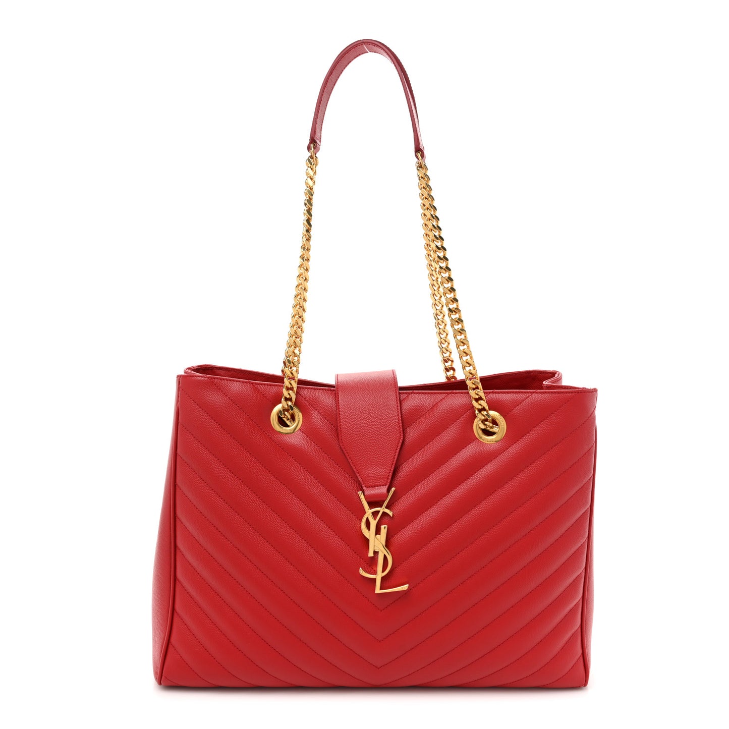 Grain De Poudre Matelasse Chevron Monogram Shopping Bag Red