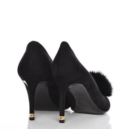 Louis Vuitton Suede Fur Pom Pumps 40 Black 4 of 8