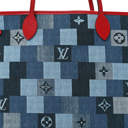 Louis Vuitton Denim Damier Monogram Patchwork Neverfull Blue Rouge 9 of 12