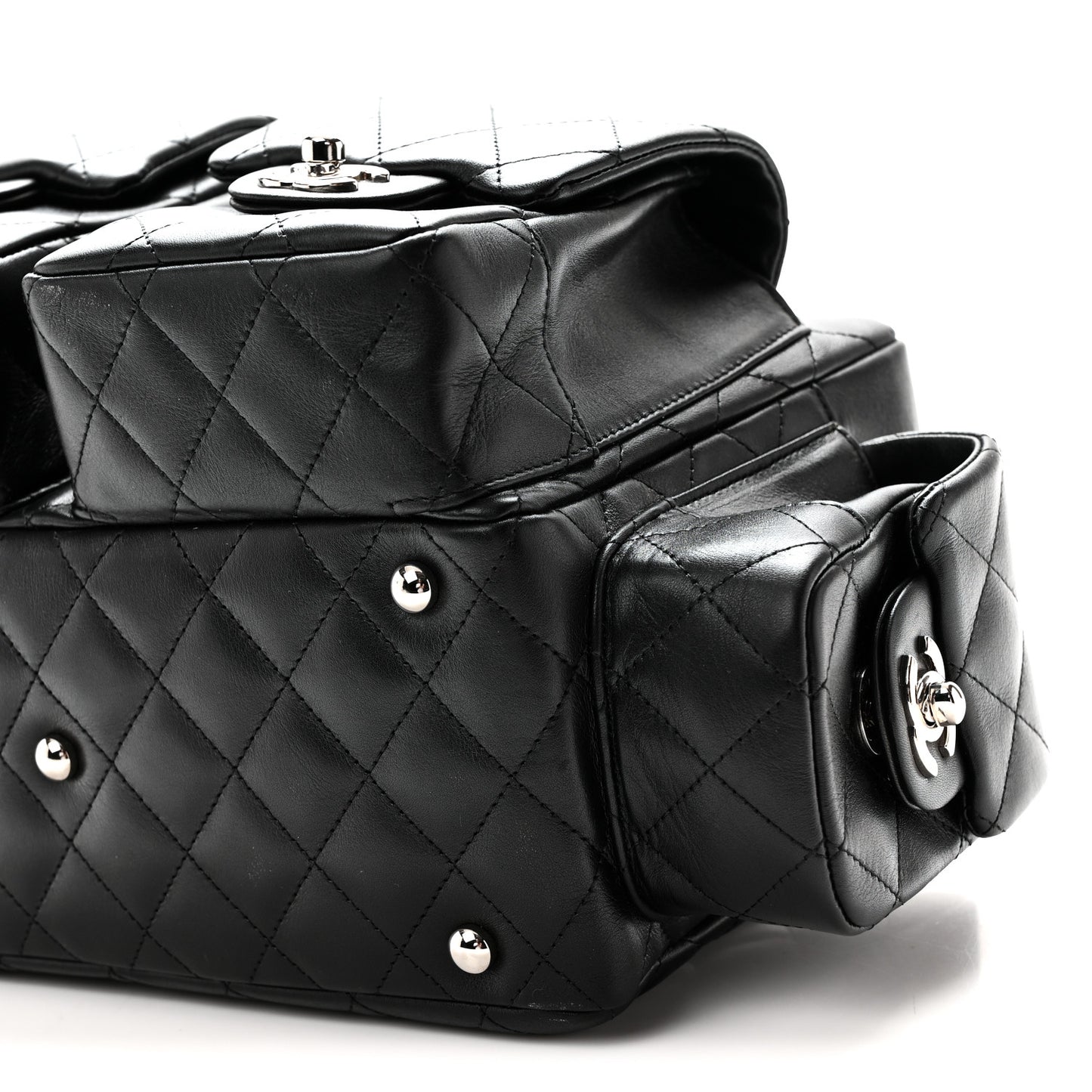 Calfskin Quilted Small Cambon Multipocket Reporter Black White