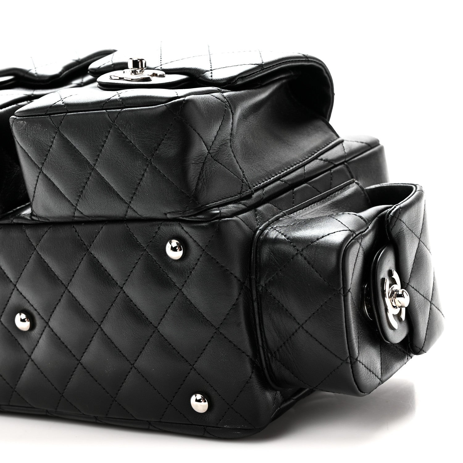 Chanel Calfskin Quilted Small Cambon Multipocket Reporter Black White 10 of 10