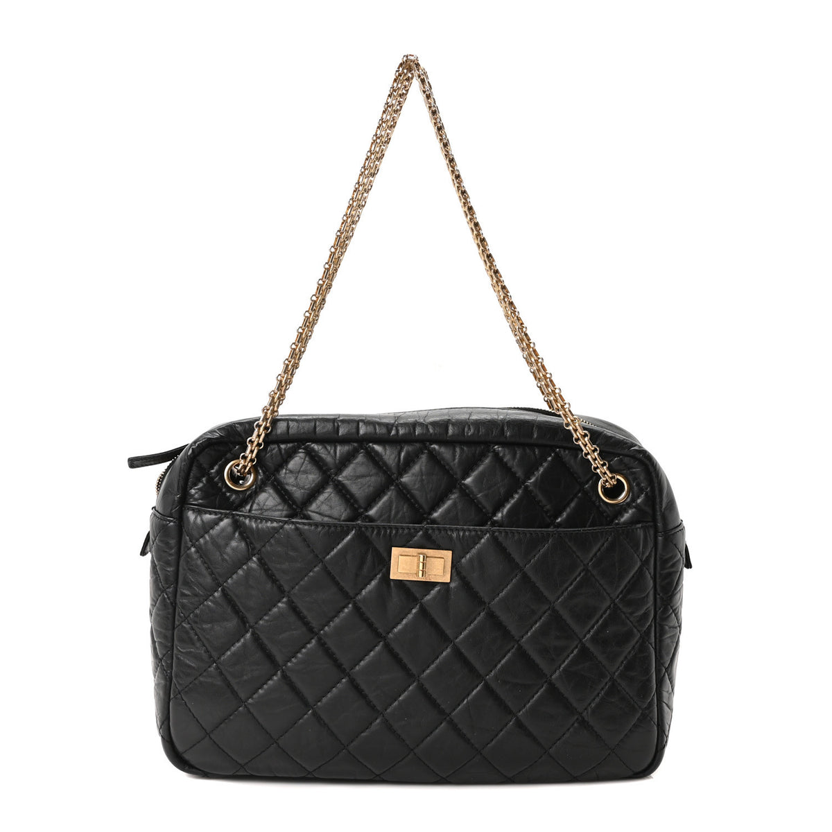 Aged Calfskin Quilted Large Reissue Camera Case Black Black