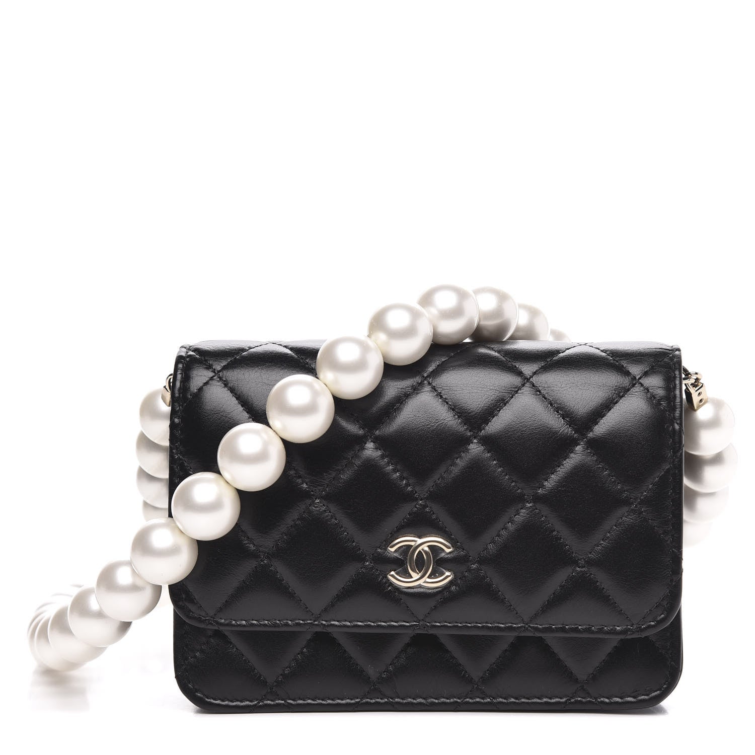 Chanel Calfskin Quilted Mini Maxi Pearls Wallet On Chain WOC Black 1 of 10