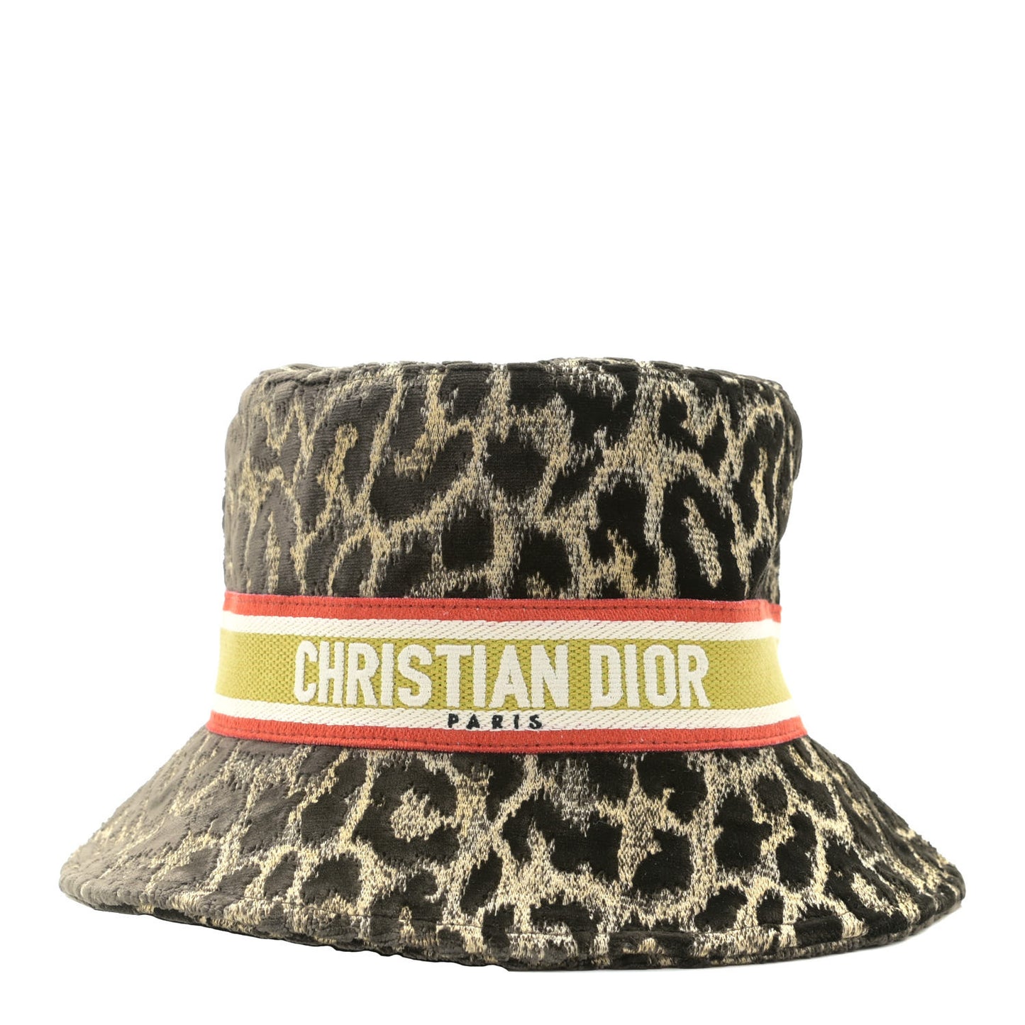Velvet Embroidered Leopard Print Small Brim Bucket Hat 57 Beige Multicolor