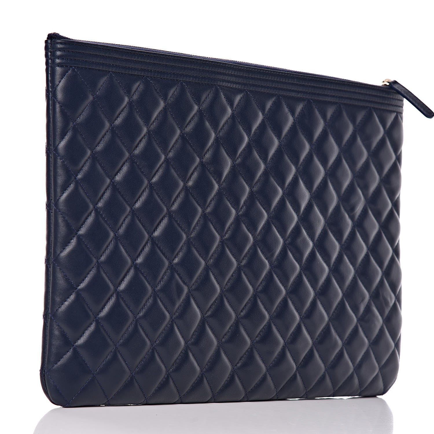 Chanel Lambskin Quilted Large Boy Cosmetic Case Navy 3 of 7