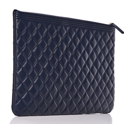 Chanel Lambskin Quilted Large Boy Cosmetic Case Navy 3 of 7
