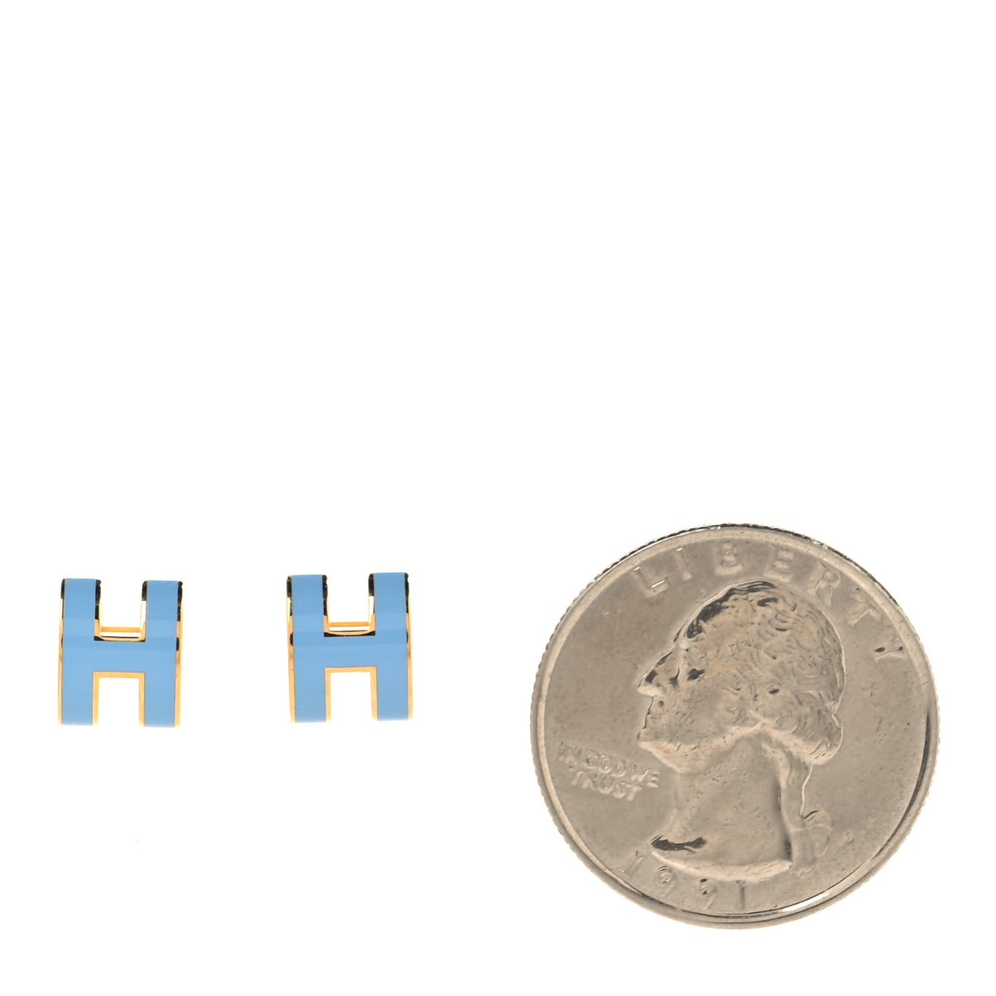Gold Lacquered Mini Pop H Earrings Bleu Jean