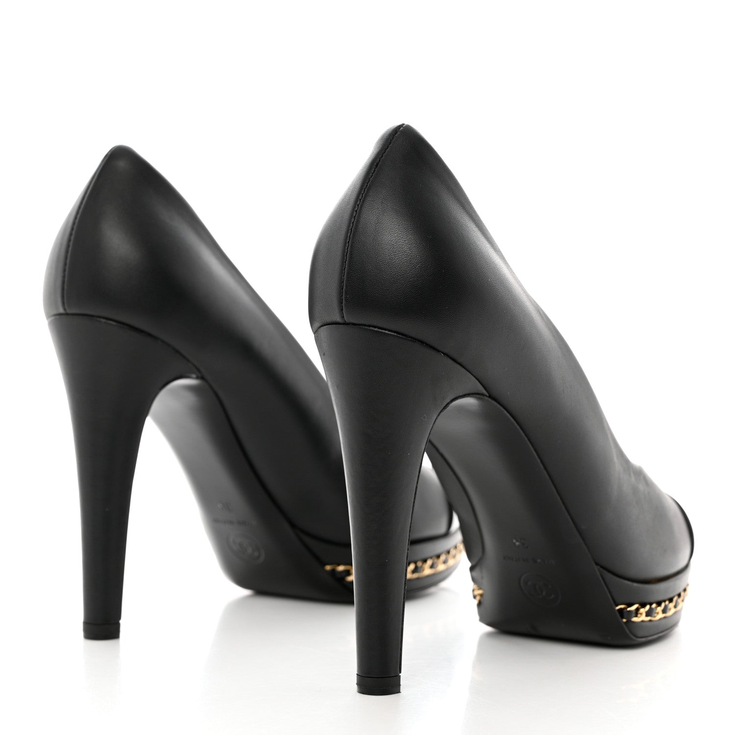 Chanel Lambskin CC Cap Toe Platform Chain Pumps 38 Black 4 of 13