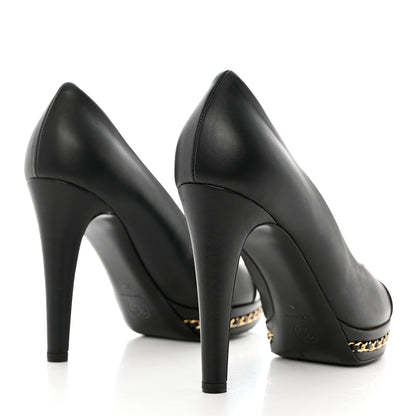 Chanel Lambskin CC Cap Toe Platform Chain Pumps 38 Black 4 of 13