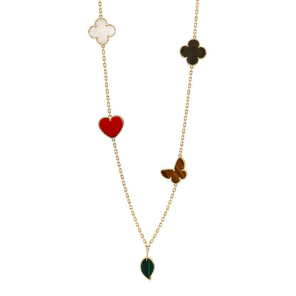 Van Cleef & Arpels VAN CLEEF & ARPELS 18K Yellow Gold Mother of Pearl Malachite Carnelian Tiger Eye 12 Motif Lucky Alhambra Necklace 1 of 5