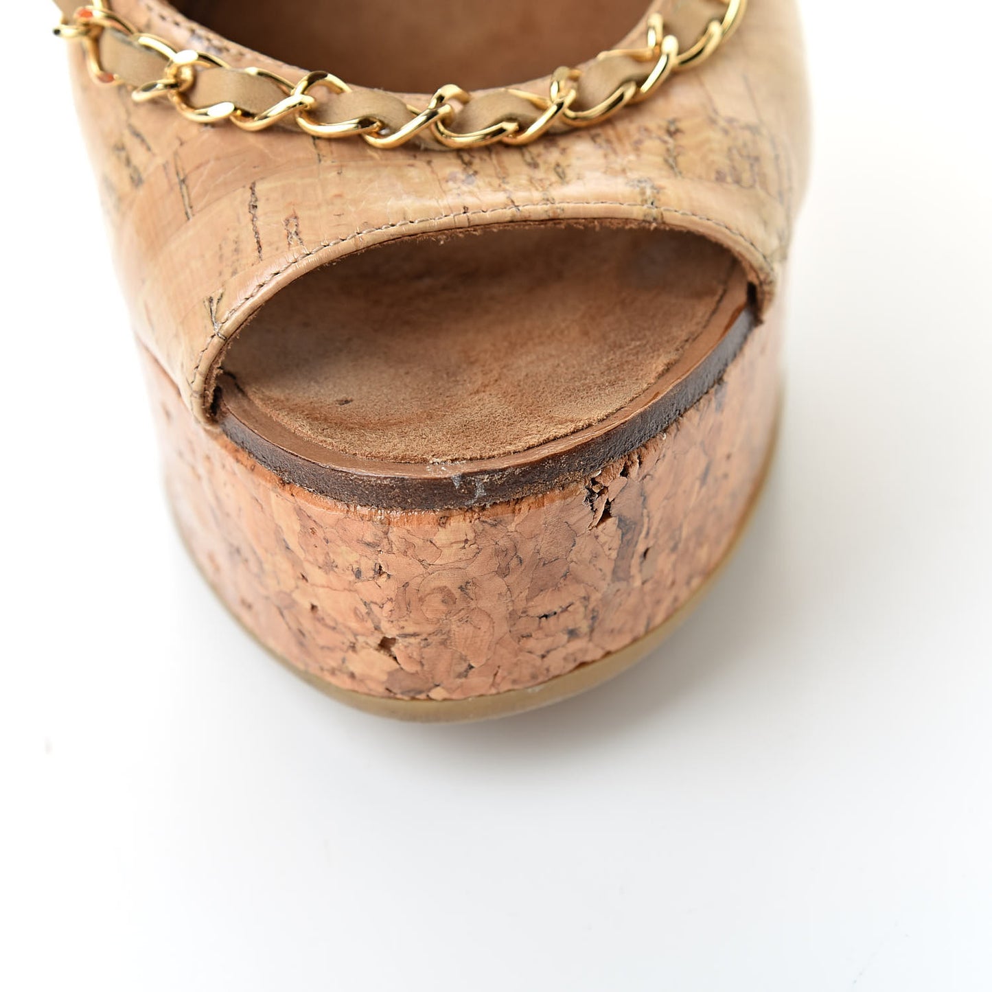 Cork Chain CC Wedge Sandals 36.5 Beige Clair