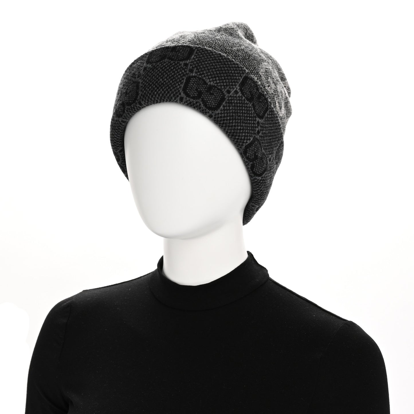 Wool Monogram Doubly G Beanie Hat L Black Dark Grey
