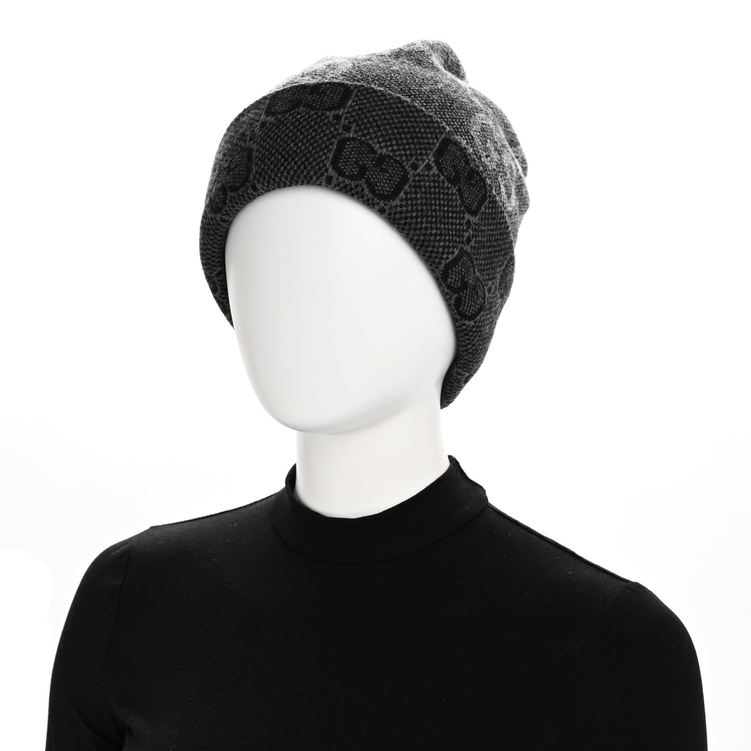 Gucci Wool Monogram Doubly G Beanie Hat L Black Dark Grey 2 of 5