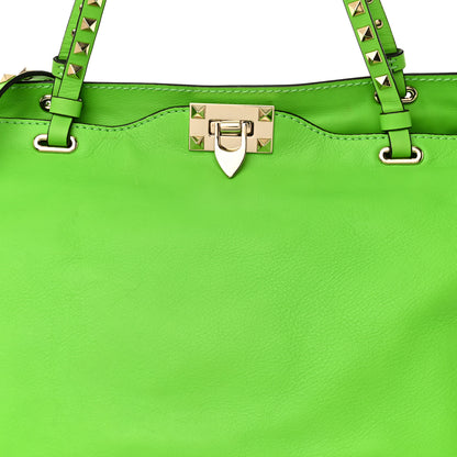 Valentino Garavani Vitello Medium Rockstud Tote Green Fluo 7 of 18