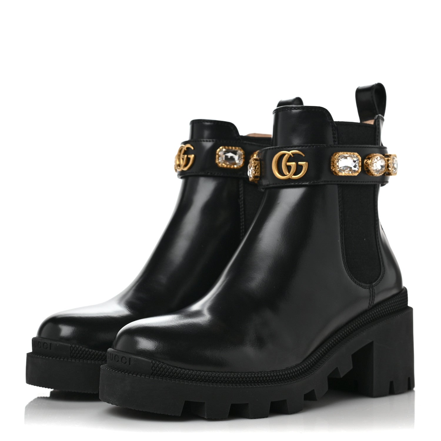 Gucci Calfskin Crystal GG Trip Chelsea Ankle Boots 35 Black 2 of 7