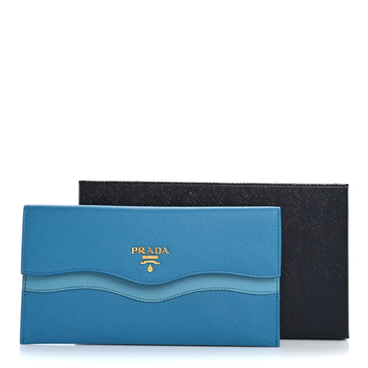 Prada Saffiano Wave Flat Flap Wallet Celeste Voyage 12 of 12