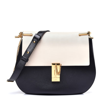 Chloe Grained Calfskin Lambskin Bi-Color Drew Shoulder Bag Black Powder Beige 1 of 15