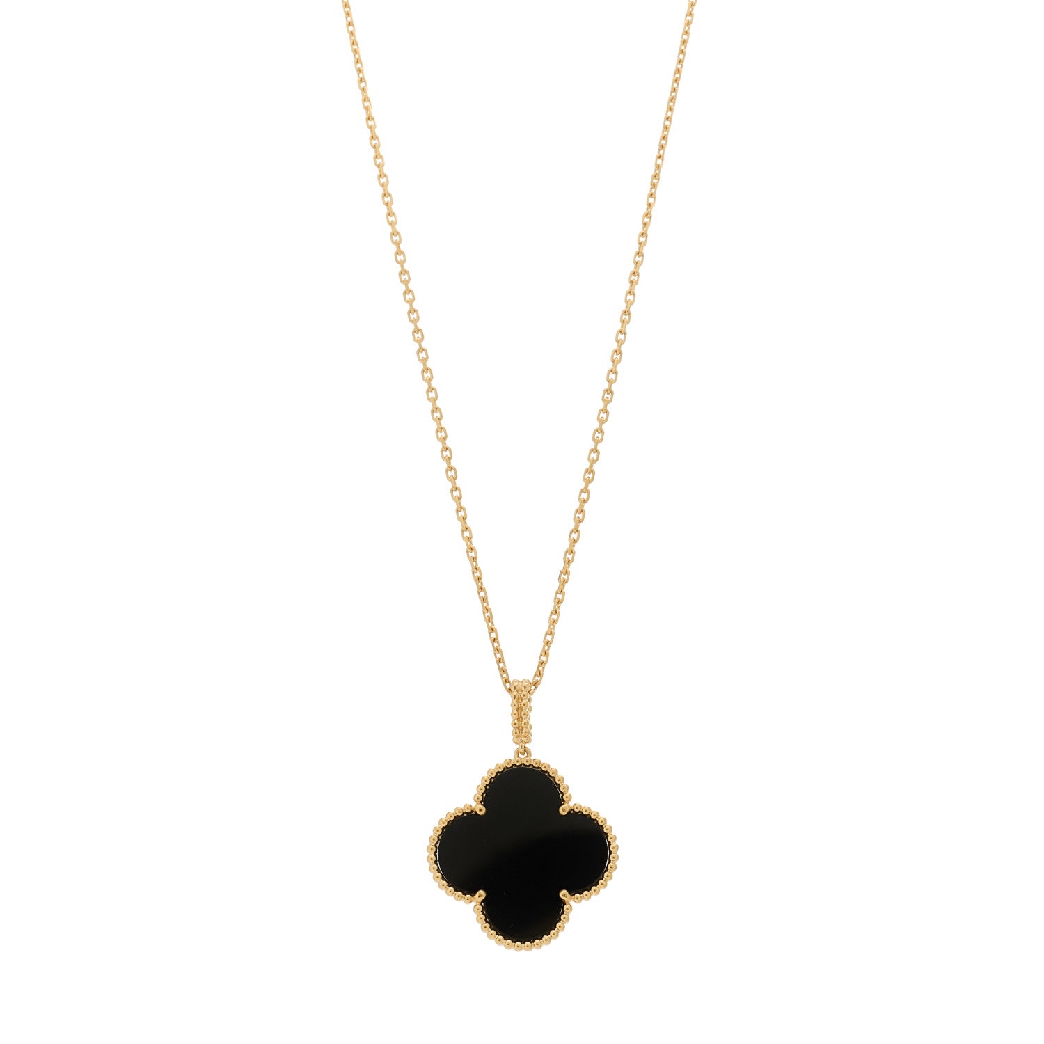 Van Cleef & Arpels 18K Yellow Gold Black Onyx Vintage Alhambra Pendant Necklace 1 of 5