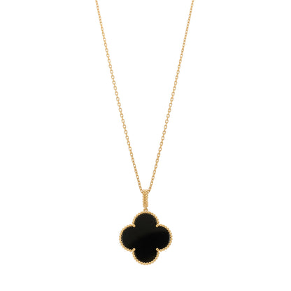 Van Cleef & Arpels 18K Yellow Gold Black Onyx Vintage Alhambra Pendant Necklace 1 of 5