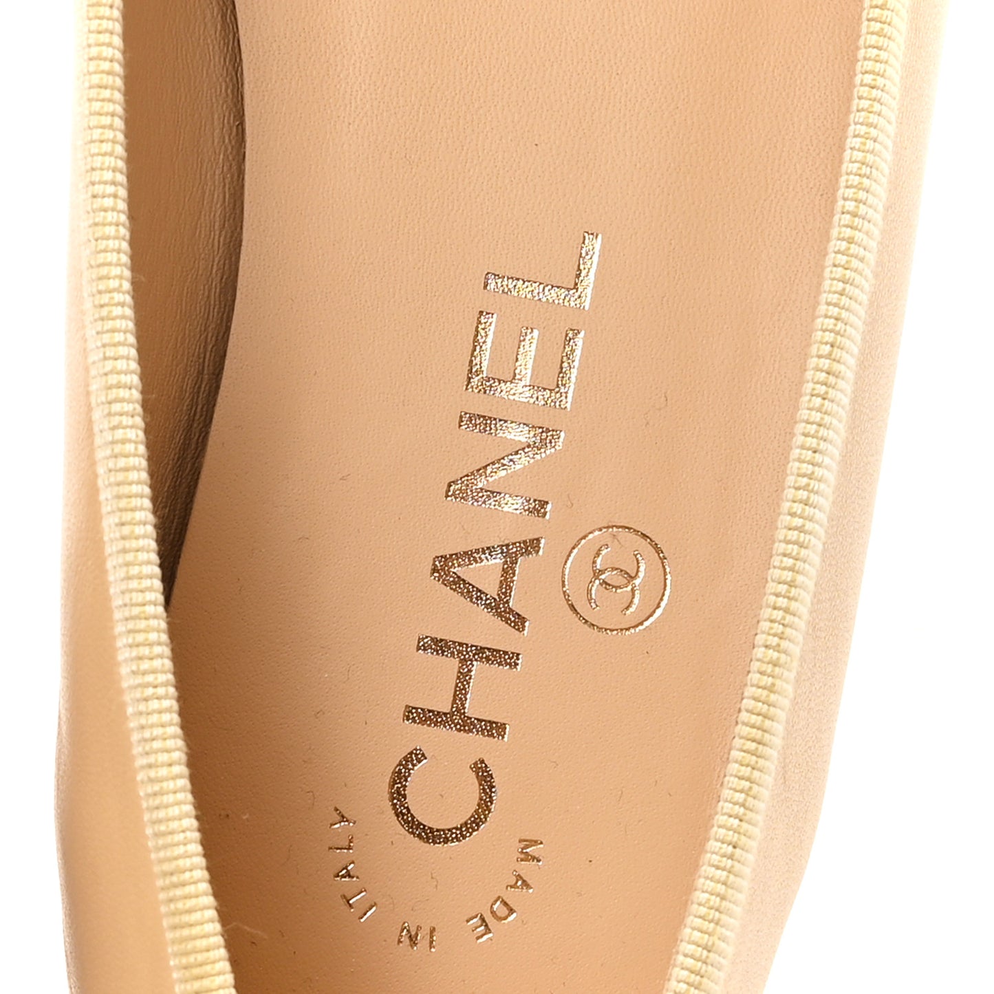 Lambskin Cap Toe CC Ballerina Flats 37.5 Beige Black