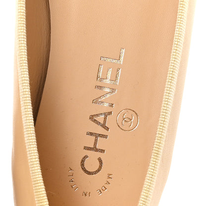 Chanel Lambskin Cap Toe CC Ballerina Flats 37.5 Beige Black 8 of 10