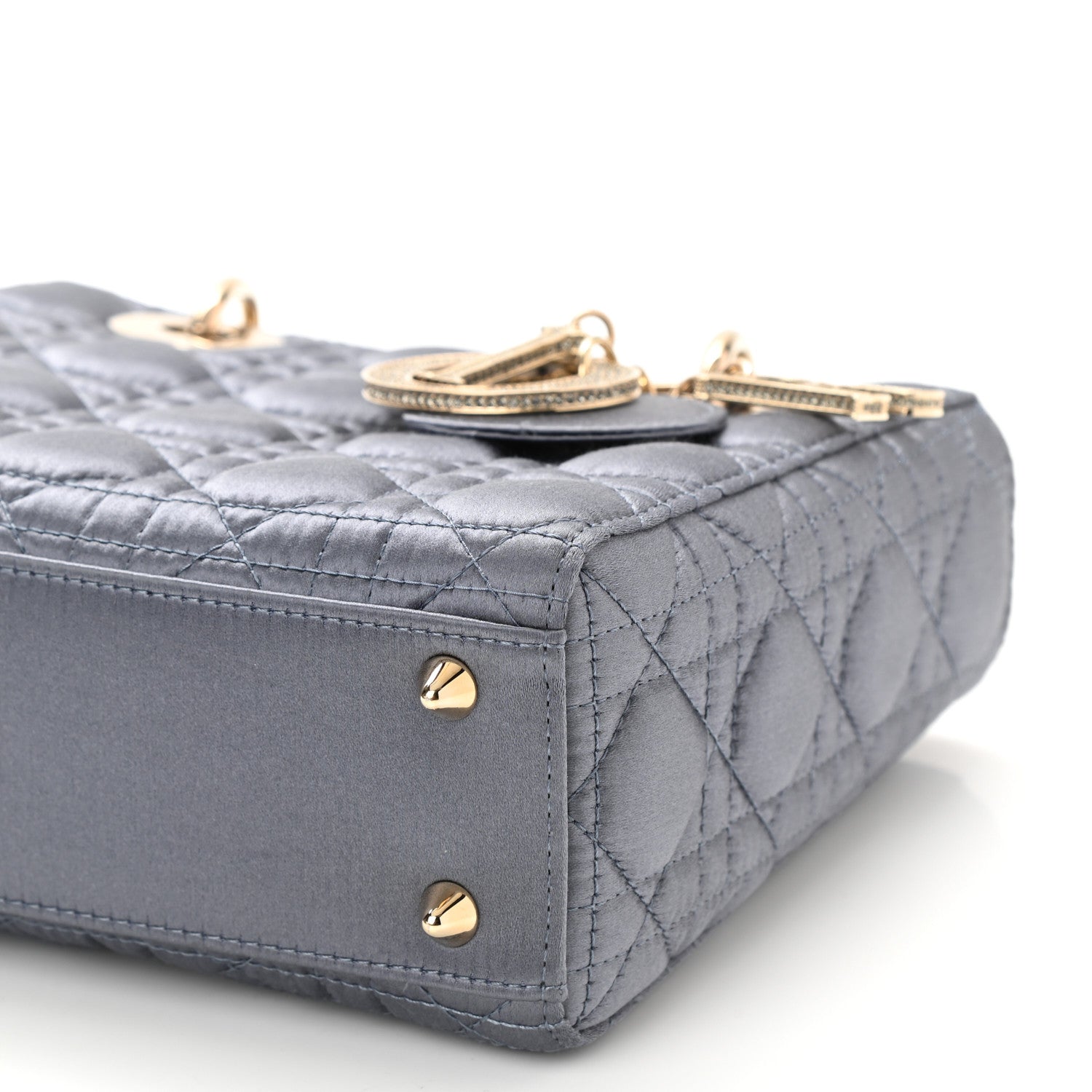 Christian Dior Satin Swarovski Crystal Cannage Small Lady Dior Grey 9 of 9