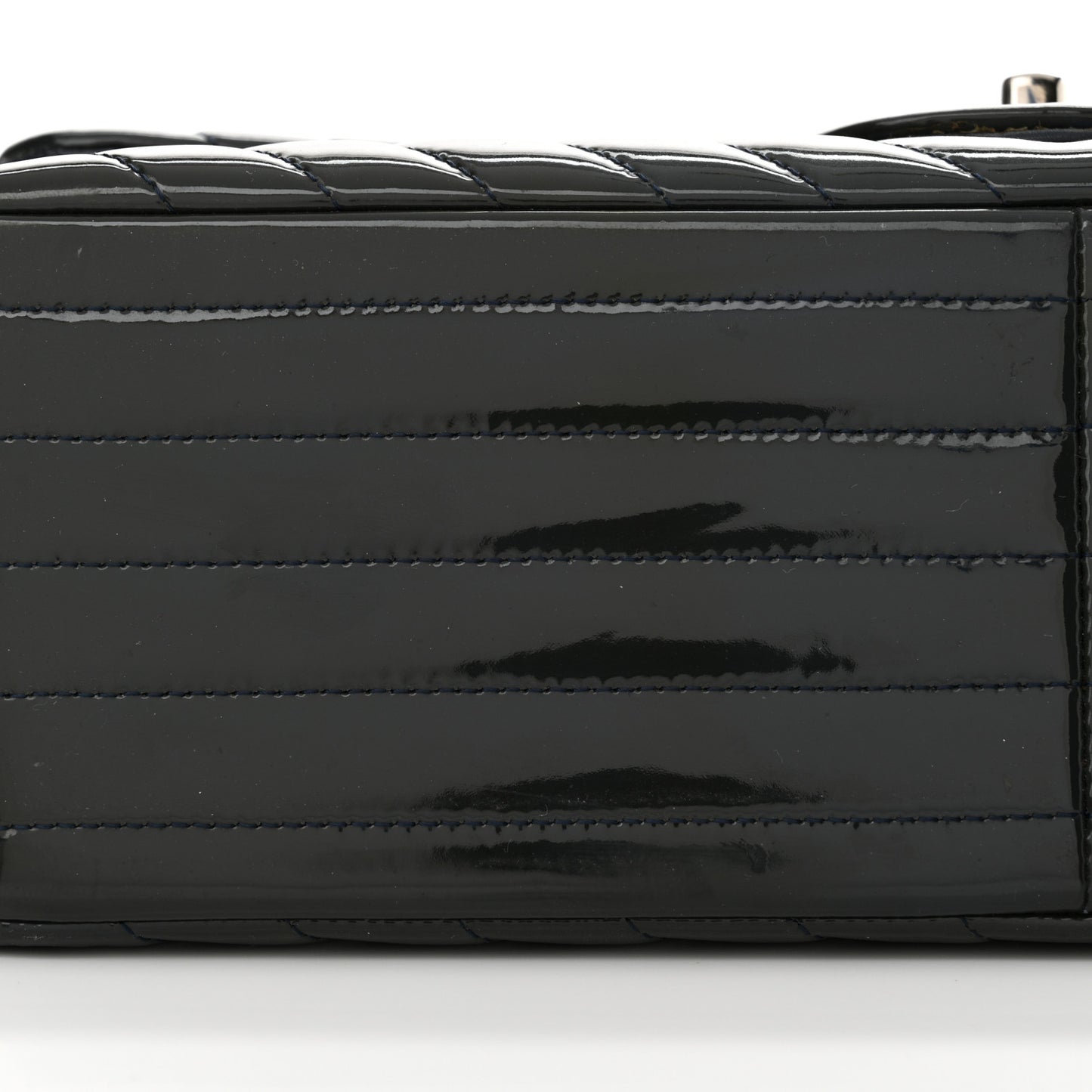 Patent Chevron Quilted Jumbo Double Flap Navy