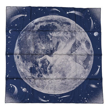 Hermes Silk Clair De Lune Double Face Scarf 90 Marine White Beige 1 of 4