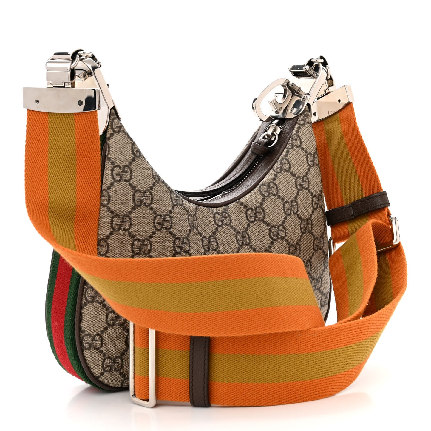 GG Supreme Monogram Textured Calfskin Web Small Attache Shoulder Bag Beige Ebony New Acero