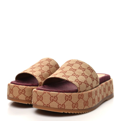 Gucci Canvas GG Monogram Angelina Platform Slide Sandals 39 Beige Ruggine 3 of 9