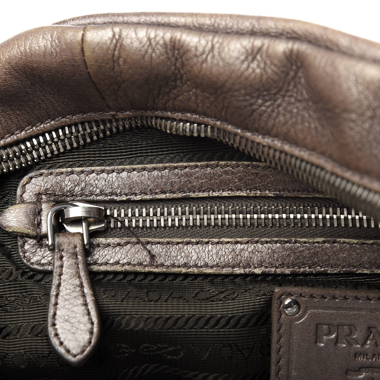 Prada Cervo Antik Bowler Front Pocket Tote Fumo 12 of 13