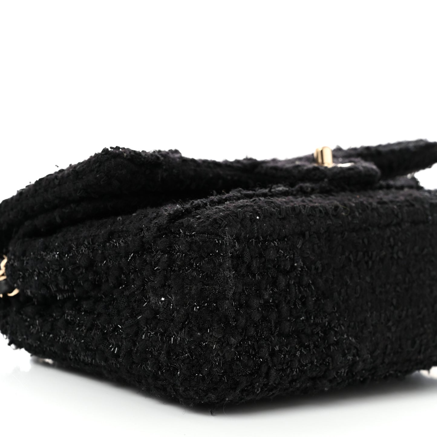 Tweed Sequin Patchwork Medium Double Flap Black