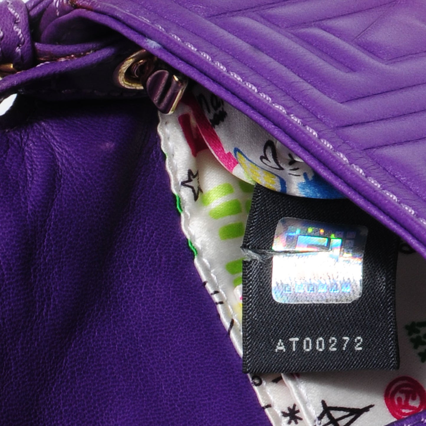 Nappa Logo Embossed Mini Baguette Purple