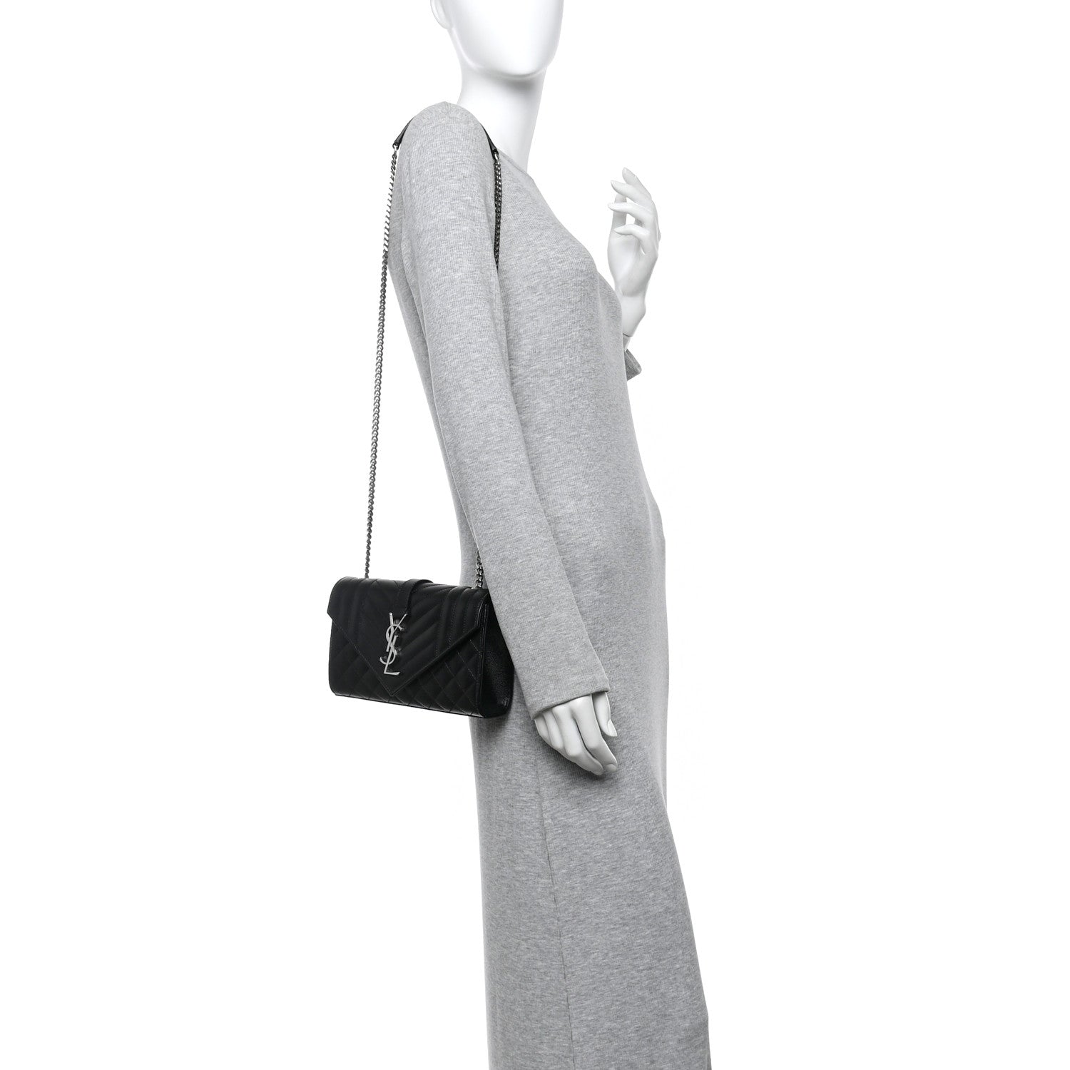 Saint Laurent Grain De Poudre Textured Mixed Matelasse Triquilt Small Monogram Satchel Black 2 of 9