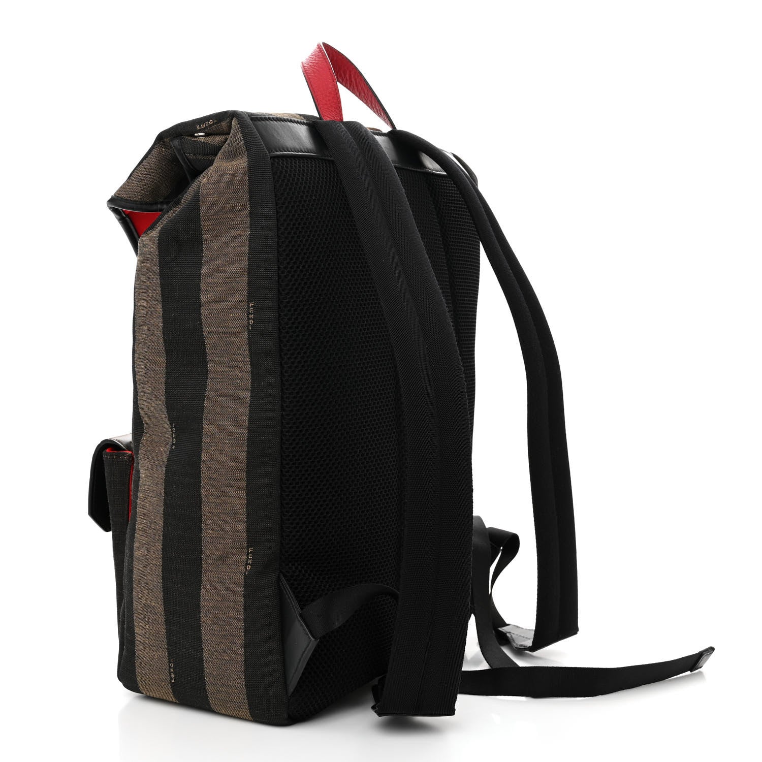 Fendi Fabric Jacquard Cuoio Romano Vitello Pequin Bi-Color FF 1974 Embossed Backpack Tobacco Moro Rosso Malboro Maya Black 3 of 9