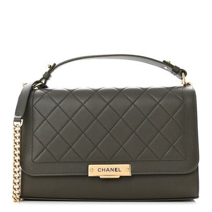 Chanel Grained Calfskin Quilted Medium Label Click Flap Bag Khaki 1 of 11
