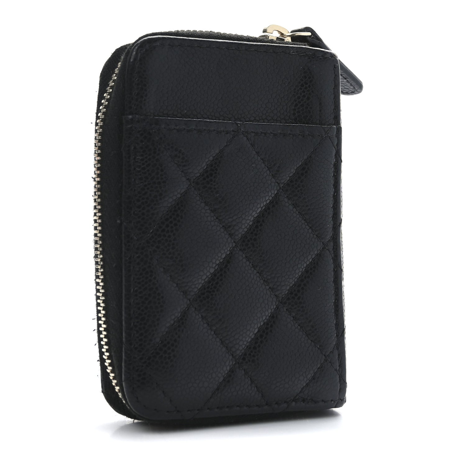 Caviar Quilted Zip Card Holder Black