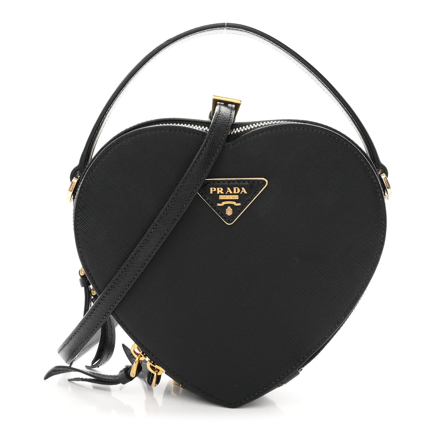 ブラックレディーページ Prada Saffiano Lux Odette Heart Crossbody Black 1903837 – FASHIONPHILE