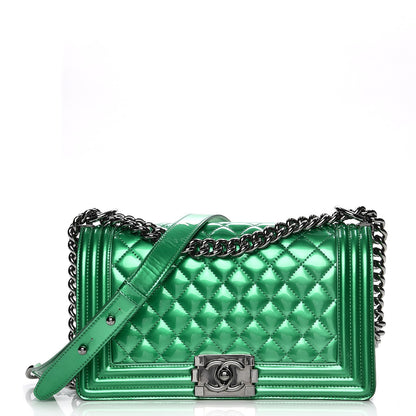 Chanel Patent Calfskin Quilted Medium Boy Flap Green 1 of 13