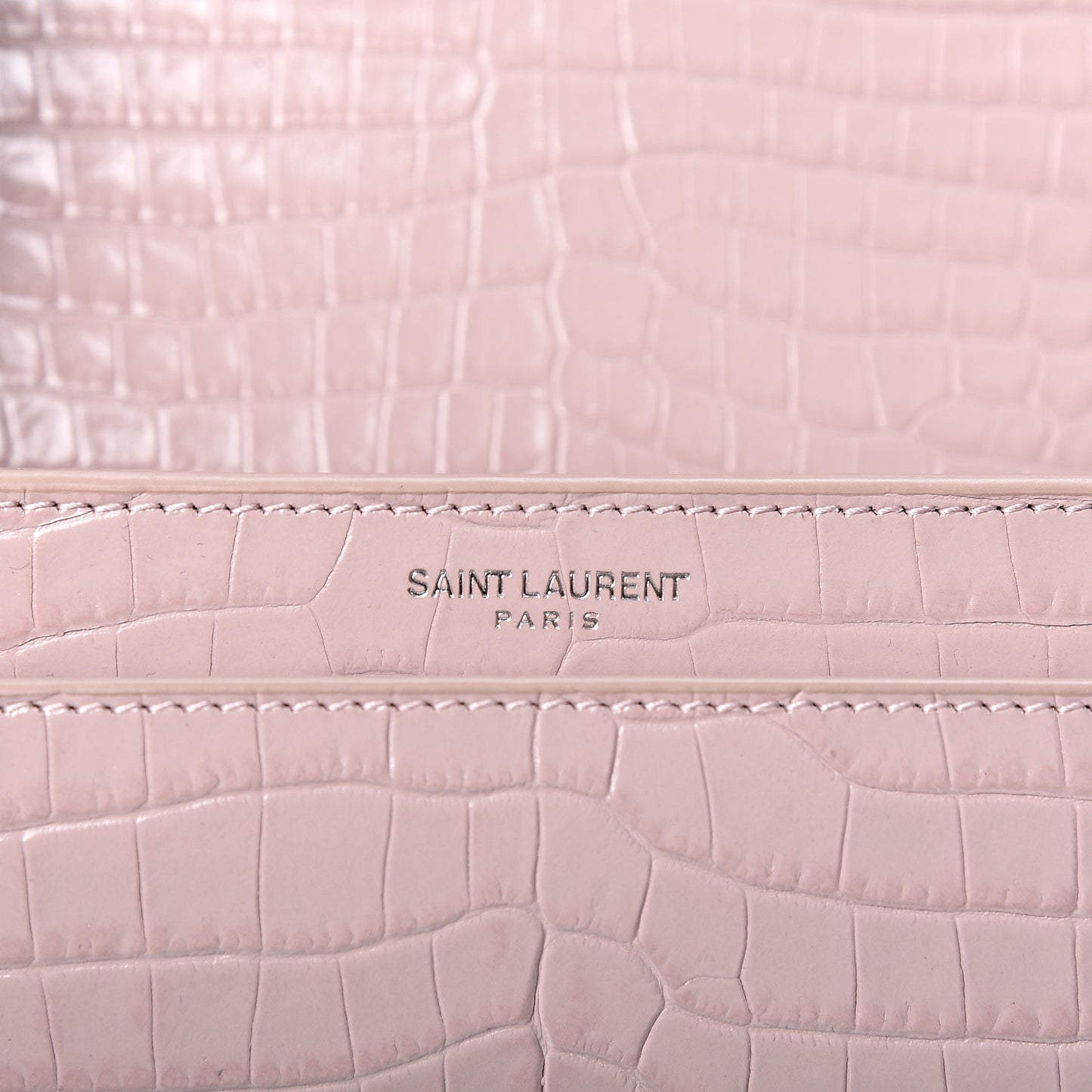 Calfskin Crocodile Embossed Medium Monogram Sunset Powder Pink