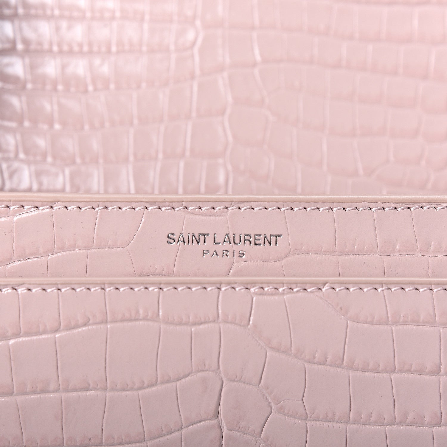 Saint Laurent Calfskin Crocodile Embossed Medium Monogram Sunset Powder Pink 5 of 9