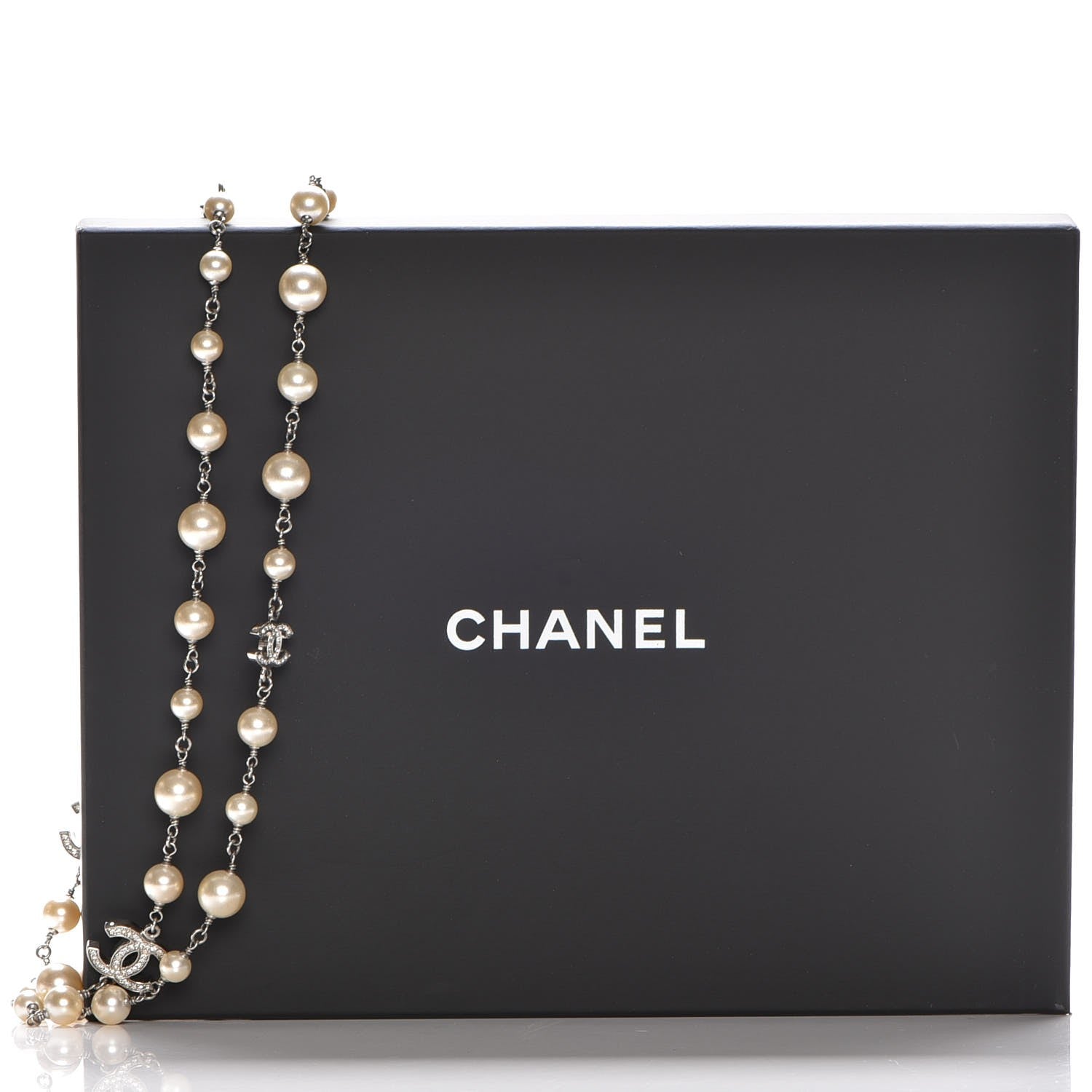 Chanel Crystal Pearl CC Long Necklace Silver 6 of 6