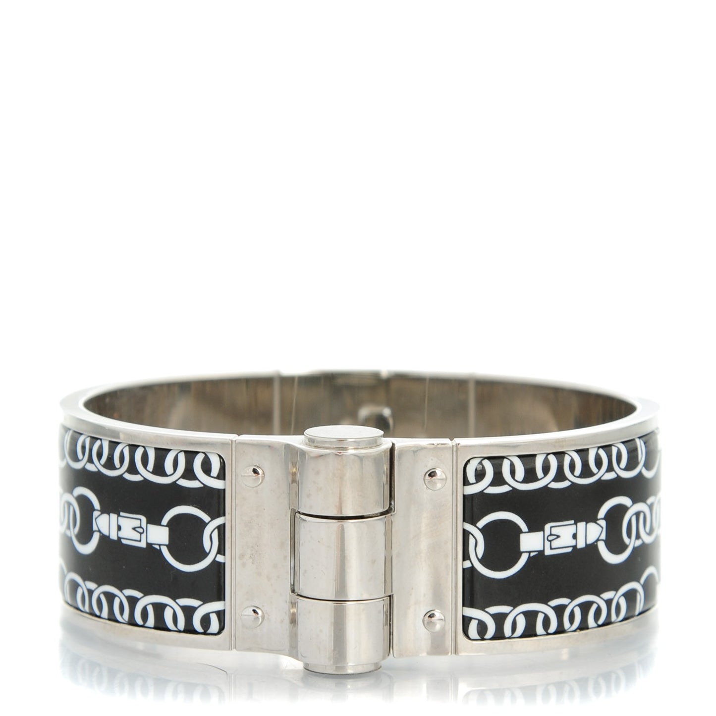 Enamel Printed Wide Balades Equestres Positif Negatif Hinged Bracelet S Black
