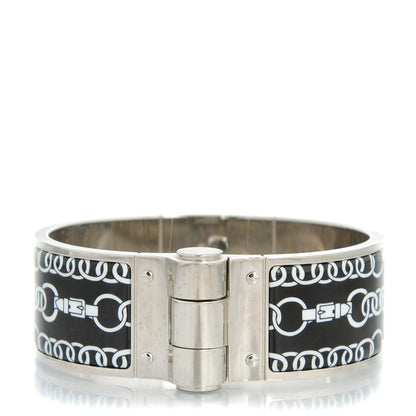Hermes Enamel Printed Wide Balades Equestres Positif Negatif Hinged Bracelet S Black 1 of 6