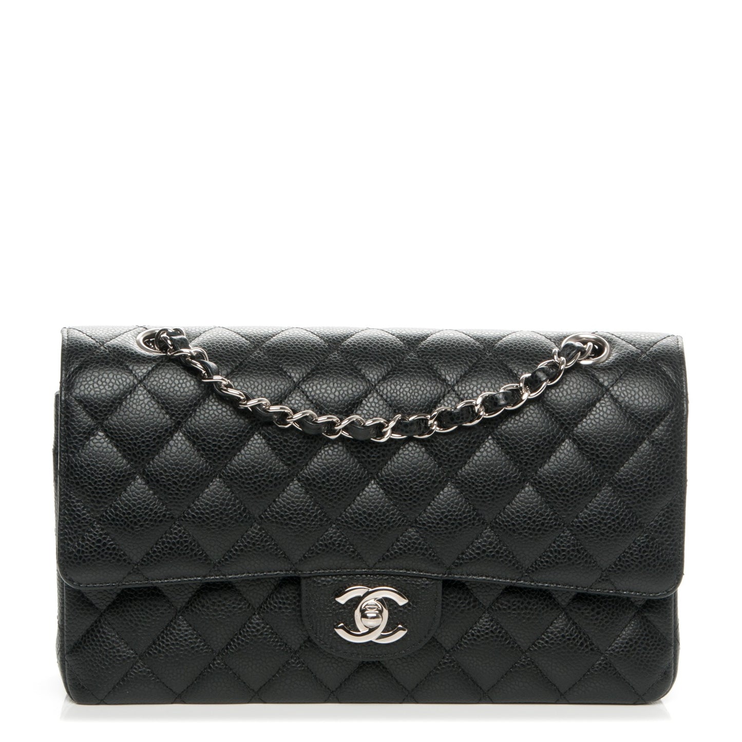 Caviar Quilted Medium Double Flap Black