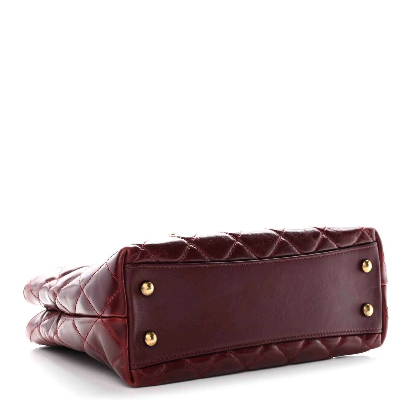 Glazed Calfskin Quilted Small Gold Bar Tote Red