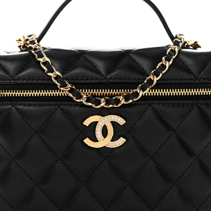 Chanel Lambskin Quilted Crystal Ridged CC Top Handle Slim Vanity Case With Chain Black 8 of 11